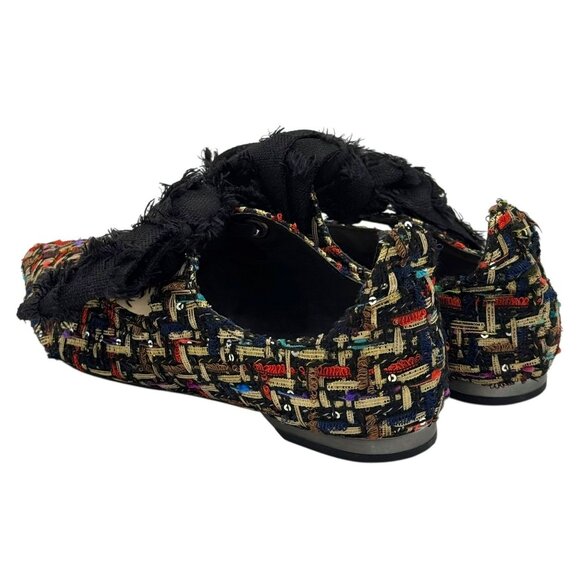 Zara Multicolor Tweed Pointed Flats Black Frayed Bow Women's Size EU 37/US 6.5 - Picture 3 of 16